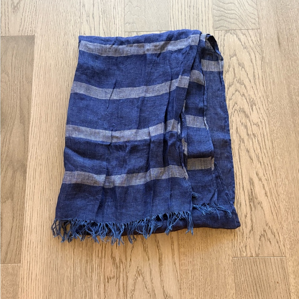 Blue Linen Long Scarf